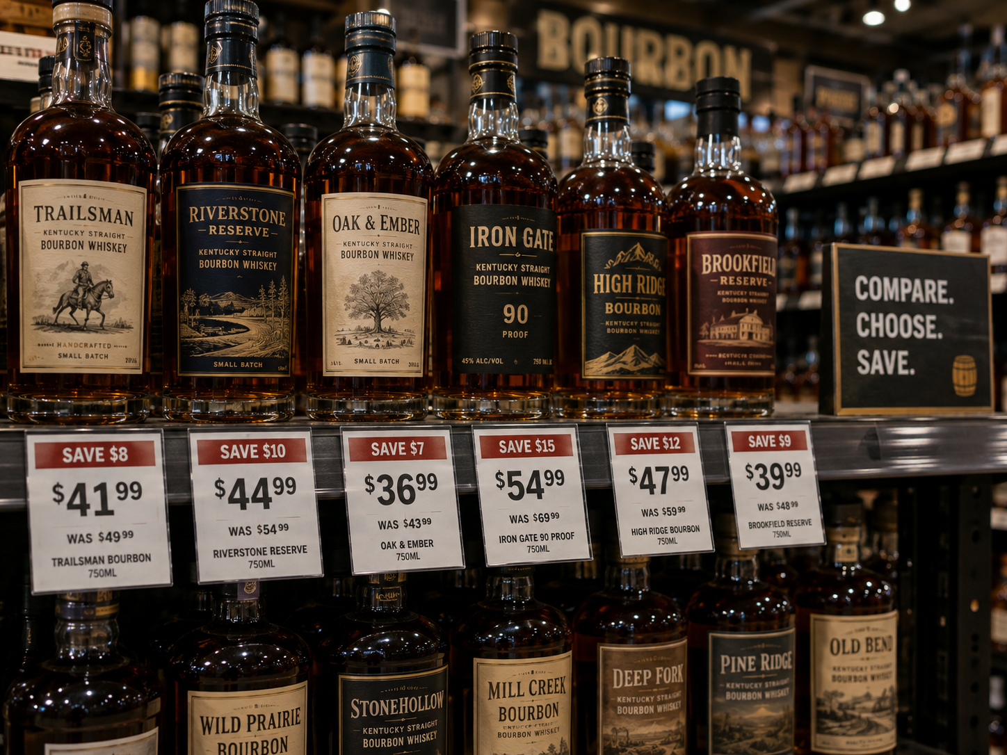 Bourbon bottles with sale pricing for comparison shopping